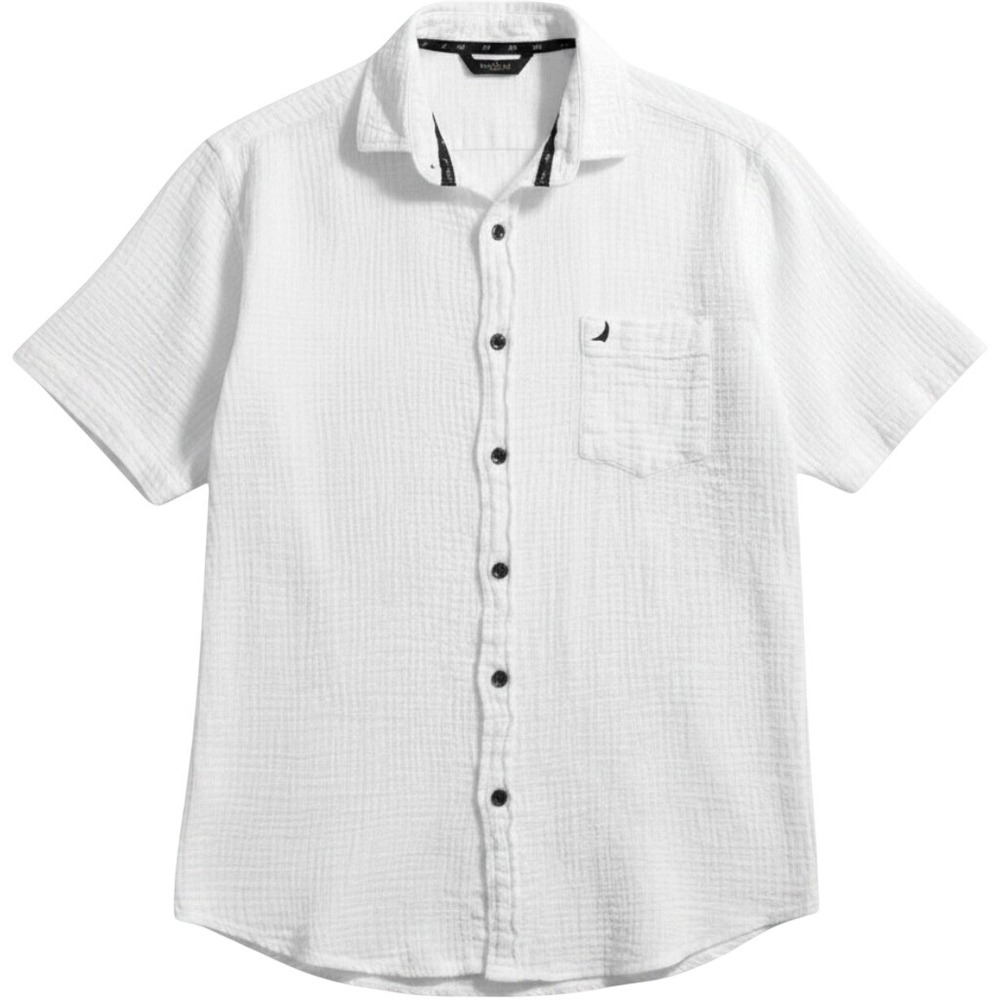 Blanc du Nil Button Down Shirt Mens Large White Cotton Gauze Short Sleeve Logo